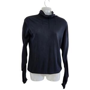Nieman Marcus Black Ruched Long Sleeve Tee Sweater Silk Top Cowl Neck Medium